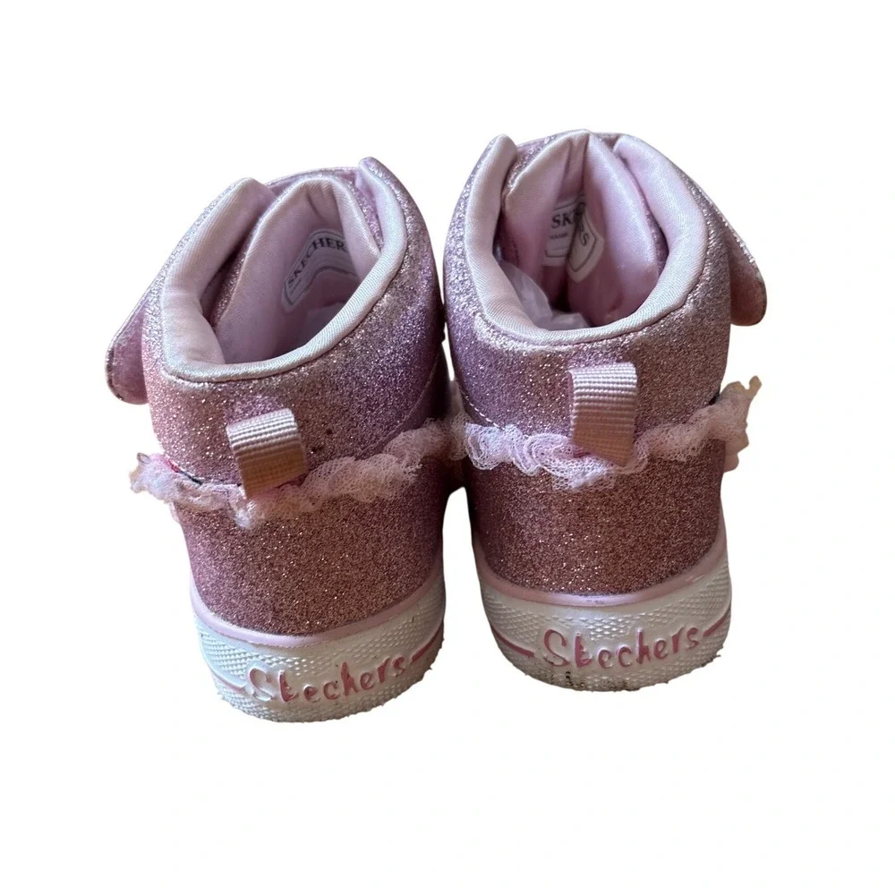 Skechers Twinkle Toes High Top Sneakers Kids Pink Strawberry Glitter SIZE 10.5